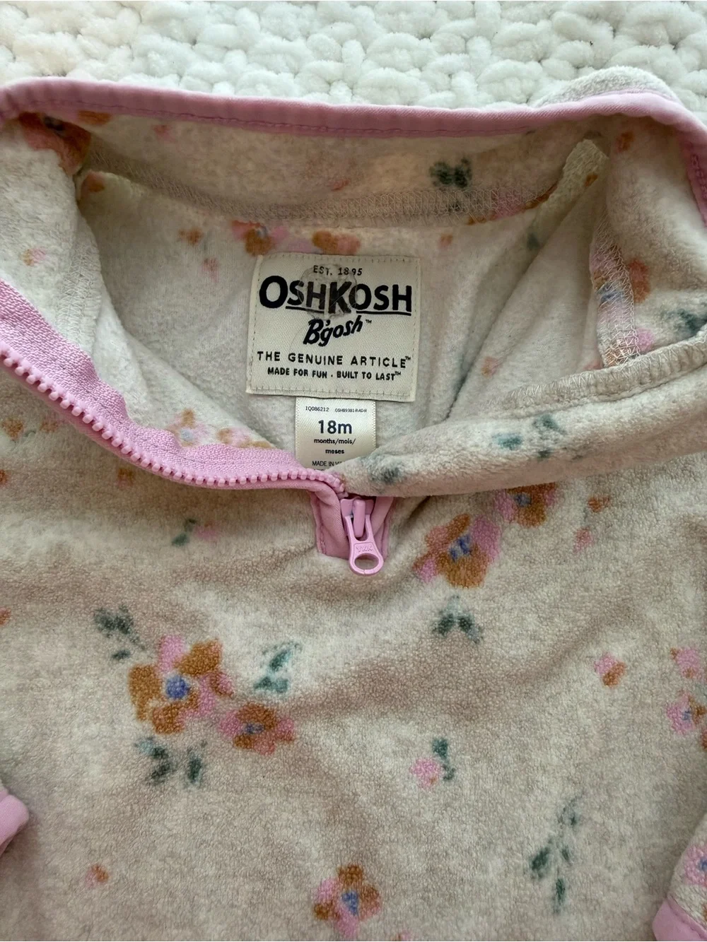 OshKosh B'gosh Beige Floral Fleece Pullover with Pink Trim